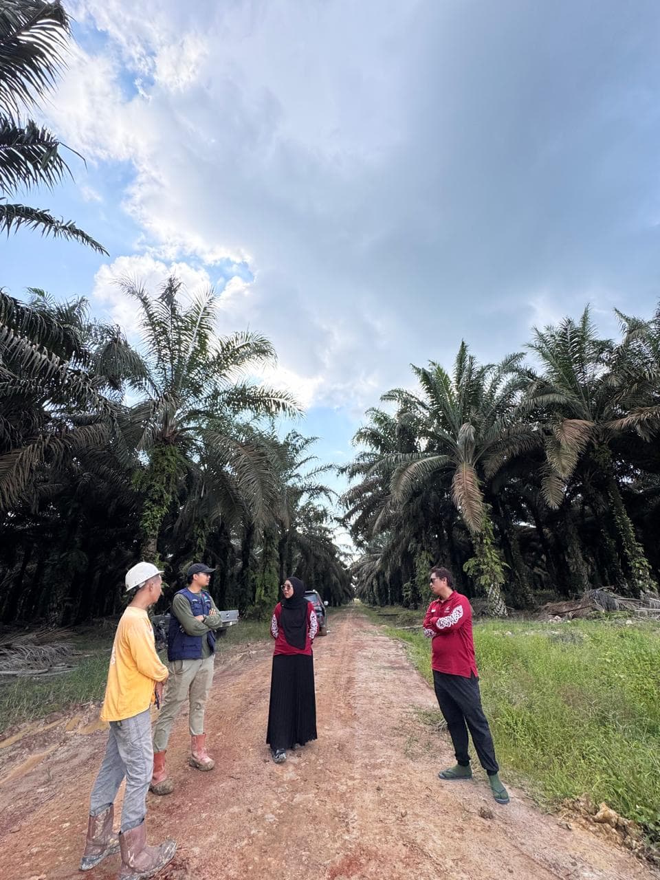 Tim di jalan kebun kelapa sawit